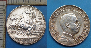 1912 R - 1 lira, stříbro - Vittorio Emanuele III., Itálie