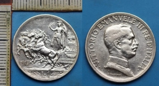 1917 R - 1 lira, stříbro - Vittorio Emanuele III., Itálie