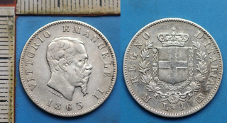 1863 MBN - 1 lira, stříbro - Vittorio Emanuele II., Itálie