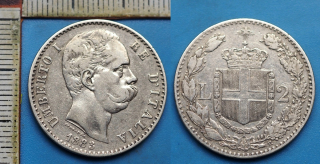 1883 R - 2 liry, stříbro - Umberto I., Itálie