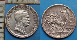 1914 R - 2 liry, stříbro - Vittorio Emanuele III., Itálie, krásná