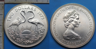 1973 - 2 dollars, stříbro - Bahamy, krásná