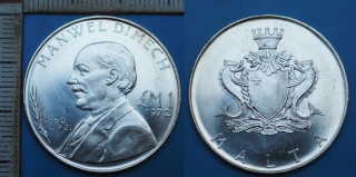 1972 - 1 pound, stříbro - Malta, Manwel Dimech