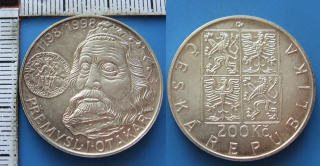 1998 - 200 Kč, stříbro - 800. výročí korunovace Přemysla I. Otakara českým králem
