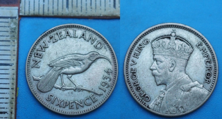 1934 - 6 pence, stříbro - Jiří V., Nový Zéland