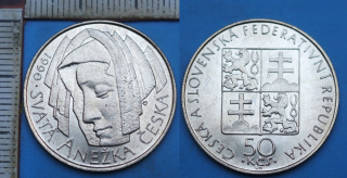 1990 - 50 Kčs, stříbro - Svatá Anežka Česká