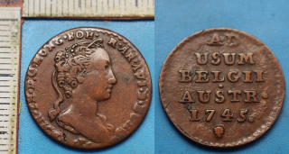 1745 - 1 liard, hlava - Marie Terezie, pro Rakouské Nizozemí