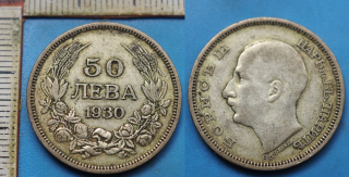 1930 - 50 leva, stříbro - Boris III., Bulharsko