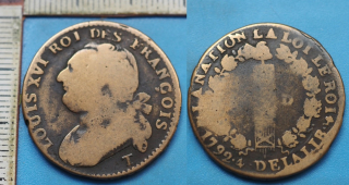 1792 T - 12 deniers - Ludvík VI., Francie, Nantes