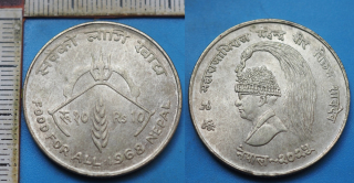 1968 - 10 rupees, stříbro - Nepál, FAO