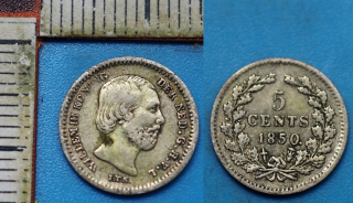 1850 - 5 cents, stříbro - Wilhelm III., Nizozemí