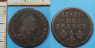1655 A - 1 liard - Ludvík XIV., Francie, zvaný Král Slunce