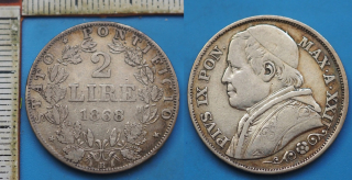 1868 R XXII - 2 lire, stříbro - Pius IX., Vatikán