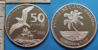 2023 - 50 rupees, PROOF - Kokosové ostrovy, Wedge-tailed shearwater, fantasy coin