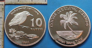 2023 - 10 rupees, PROOF - Kokosové ostrovy, Black-crowned night heron, fantasy coin