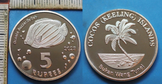 2023 - 5 rupees, PROOF - Kokosové ostrovy, Ornate Butterflyfish, fantasy coin