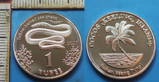 2023 - 1 rupees, PROOF - Kokosové ostrovy, Yellow-bellied see snake, fantasy coin