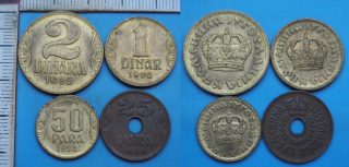 1938 - 25 a 50 para, 1 a 2 dinara - 4x Jugoslávie, krásné