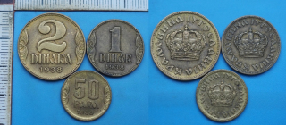 1938 - 50 para, 1 a 2 dinara - 3x Jugoslávie