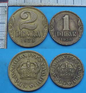 1938 - 1 a 2 dinara - 2x Jugoslávie