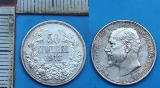 1913 - 50 stotinki, stříbro - Ferdinand I., Bulharsko