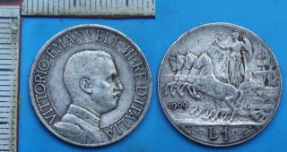 1909 - 1 lira, stříbro - Vittorio Emanuele III., Itálie