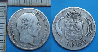 1875 - 1 krone, stříbro - Christian IX., Dánsko