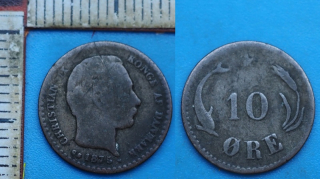 1875 - 10 ore, stříbro - Christian IX., Dánsko