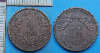1868 KB - 4 krejcar - František Josef I., pěkný