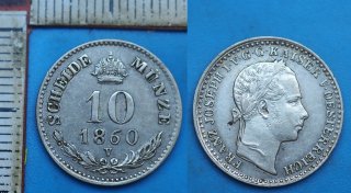 1860 V - 10 krejcar, stříbro - František Josef I., pěkný a vzácnější