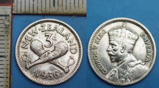 1936 - 3 pence, stříbro - Nový Zéland, Jiří V.
