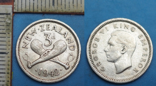 1942 - 3 pence, stříbro - Nový Zéland, Jiří VI.
