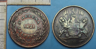1821 - half penny - Svatá Helena, rok smrti Napoleona Bonaparta na Svaté Heleně