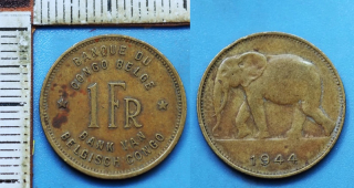 1944 - 1 franc - Belgické Kongo, Leopold III.