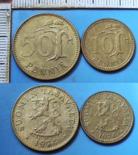 1974 - 50 a 10 pennia - 2x Finsko