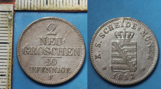 1853 F - 2 neu groschen / 20 pfennig, stříbro - Sasko-Albertine, Friedrich August II., m.o.
