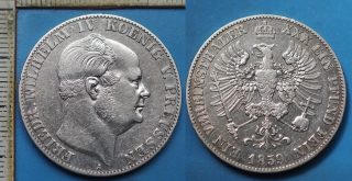 1859 A - spolkový tolar, stříbro - Friedrich Vilém IV., Prusko