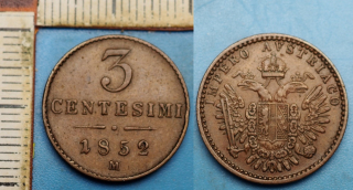 1852 M - 3 centesimi - František Josef I.