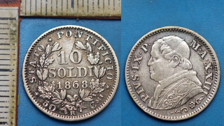 1868 XXIII - 10 soldi, stříbro - Pius IX., Vatikán