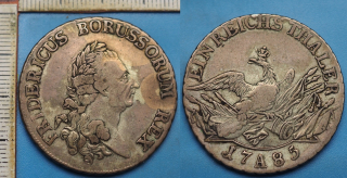 1785 A - 1 tolar, stříbro - Friedrich Veliký, Prusko, pěkný