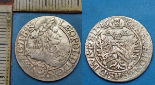 1666 SHS - 3 krejcar, stříbro - Leopold I., Vratislav, Hammerschmidt