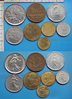 1965 až 1994 - mince Francie - 8x různý typ