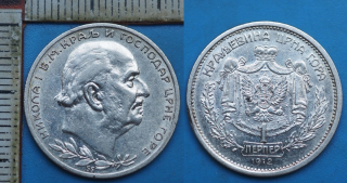 1912 - 1 perper, stříbro - Nikola I., Černá Hora