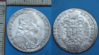 1738 - VI krejcar, stříbro - Karel VI., Hall