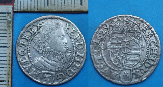 1629 PH - 3 krejcar, stříbro - Ferdinand III., Kladsko, Hema