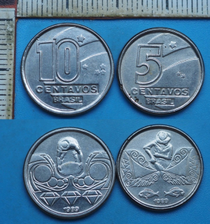 1989 - 5 a 10 centavos - 2x Brazílie