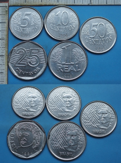 1994 - 5, 10, 25, 50 centavos a 1 real - 5x Brazílie