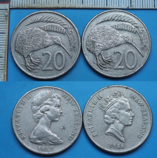 1982, 86 - 20 cents - 2x Nový Zéland, každý jiný typ