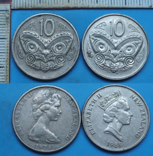 1978, 88 - 10 cents - 2x Nový Zéland, každý jiný typ