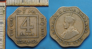 1921 - 4 annas - Jiří V., Britská Indie